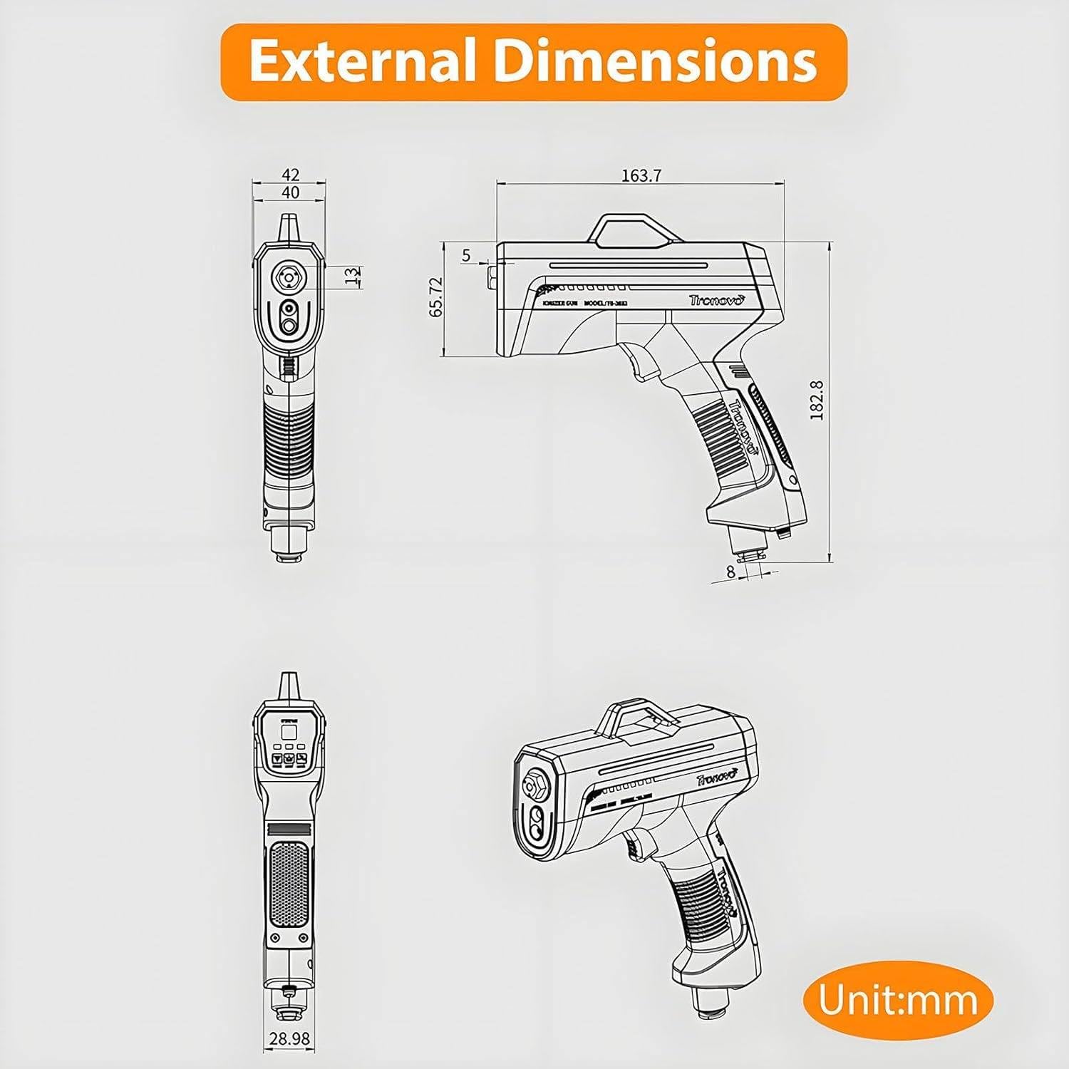 Pistola antiestática de Aire ionizante, Pistola antiestática portátil, eliminador de estática, con luz de detección de Polvo, para Limpiar aparatos electrónicos y automóviles Ordinary