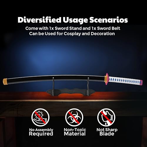 Miniatura 28 de Zisu Demon Slayer - Espada, alrededor de 41 pulgadas, pilares de Hashira y Katana protagonista para uso de cosplay, textura original de anime Negro