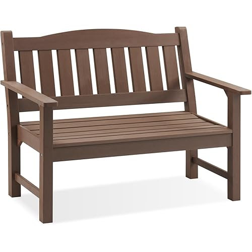 EFURDEN Outdoor Bench, 2-Person Garden Bench Made of Poly Lumber, Patio Bench Suitable for All Weather, Brown