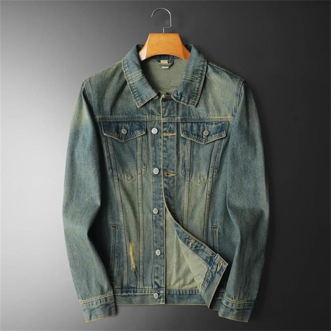 Męski sprany retro niebieski płaszcz dżinsowy motocykl streetwear kurtka dżinsowa