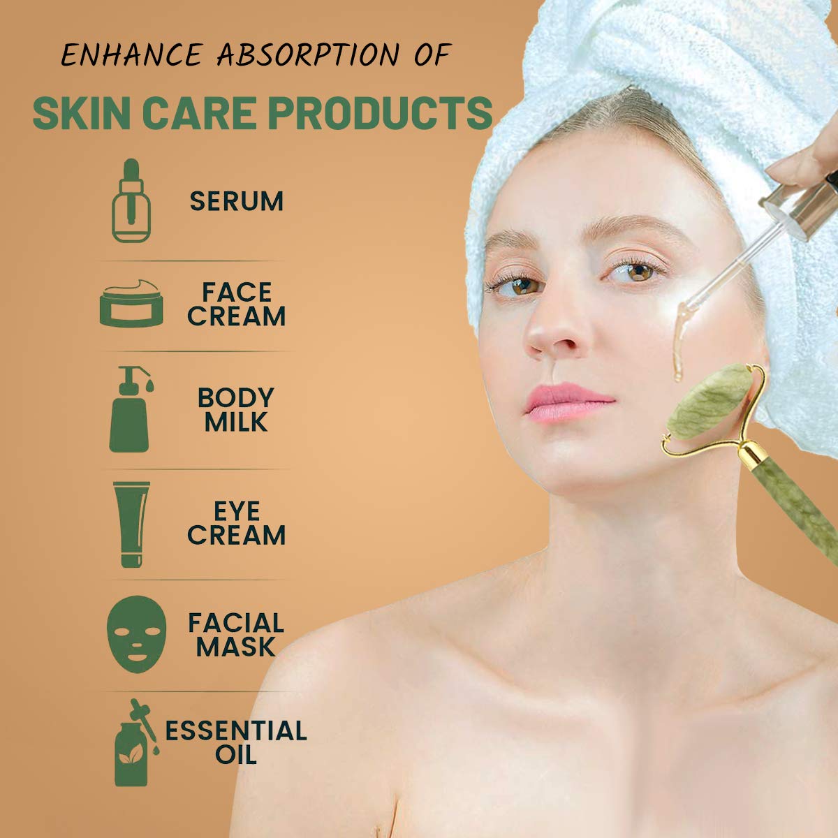 Jade Roller and Gua Sha Scraping, Face Roller Set, Aioure 3in1 Facial