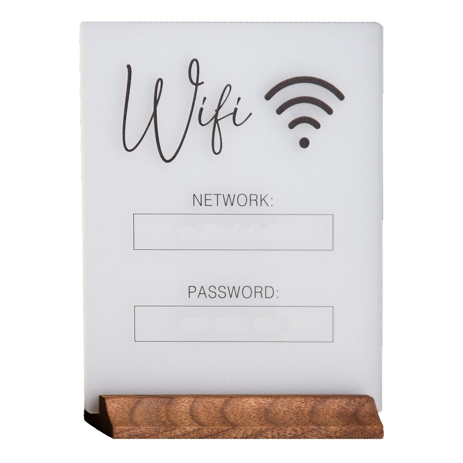 TABSIRAH Acrylic WiFi Sign - WiFi Board with Wooden Base | Photo Holder Centerpiece Decor | Tabletop Guest Room Sign | Home Office Cafe Business Display Accessory for Visitors