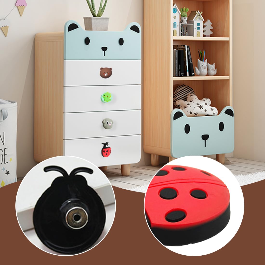 Lot De 4 Poignée Meuble Boutons D'Armoire En Caoutchouc Pour Chambre D'Enfant Boutons De Meubles En Forme D'Animal Pour Enfants Boutons D'Armoire Avec Vis Poignées Pour Armoires