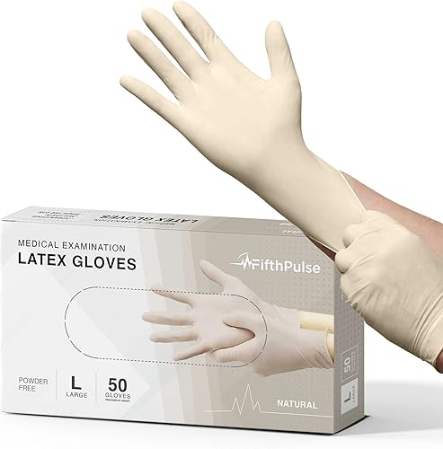 FifthPulse Guantes de látex para examen médico, extragruesos, 4.5 mil, color natural, guantes desechables sin polvo