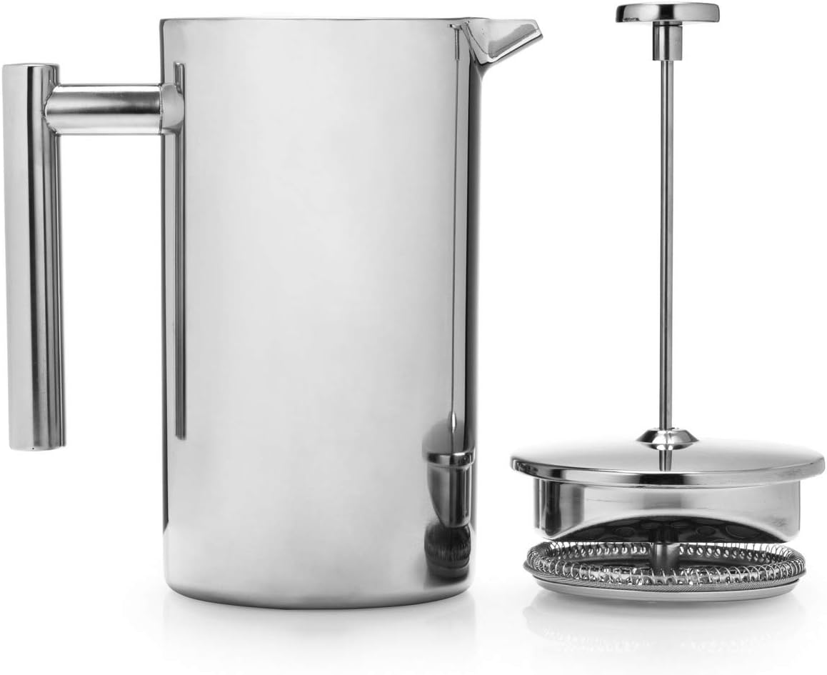 Sjöstrand French Coffee Press 800ml - Mirror Finish Stainless Steel Coffee Maker | Double Walled Insulation Cafetière
