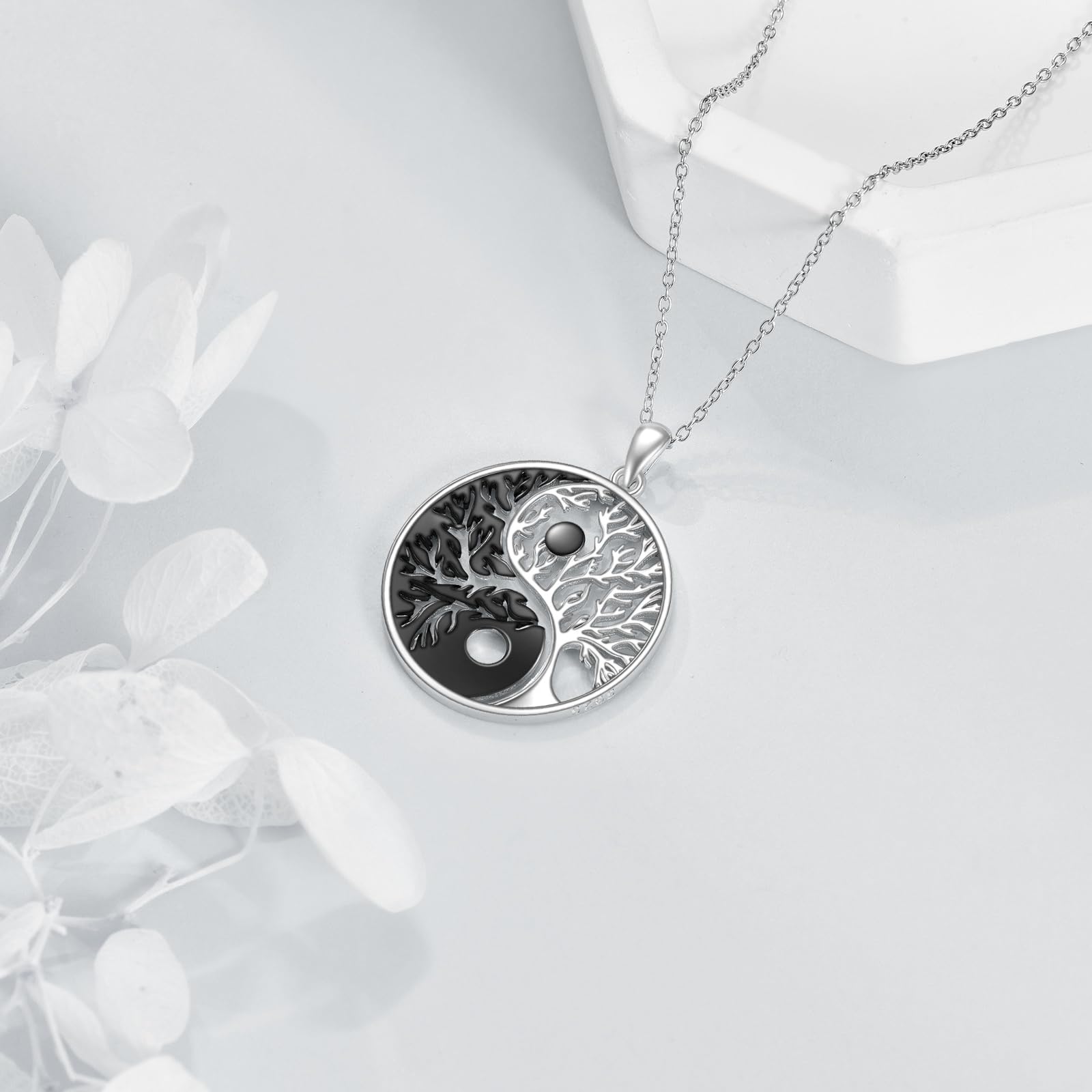 YFN Yin Yang Halskette Sterling Silber Baum des Lebens Anhänger Schmuck Geschenke für Damen Männer