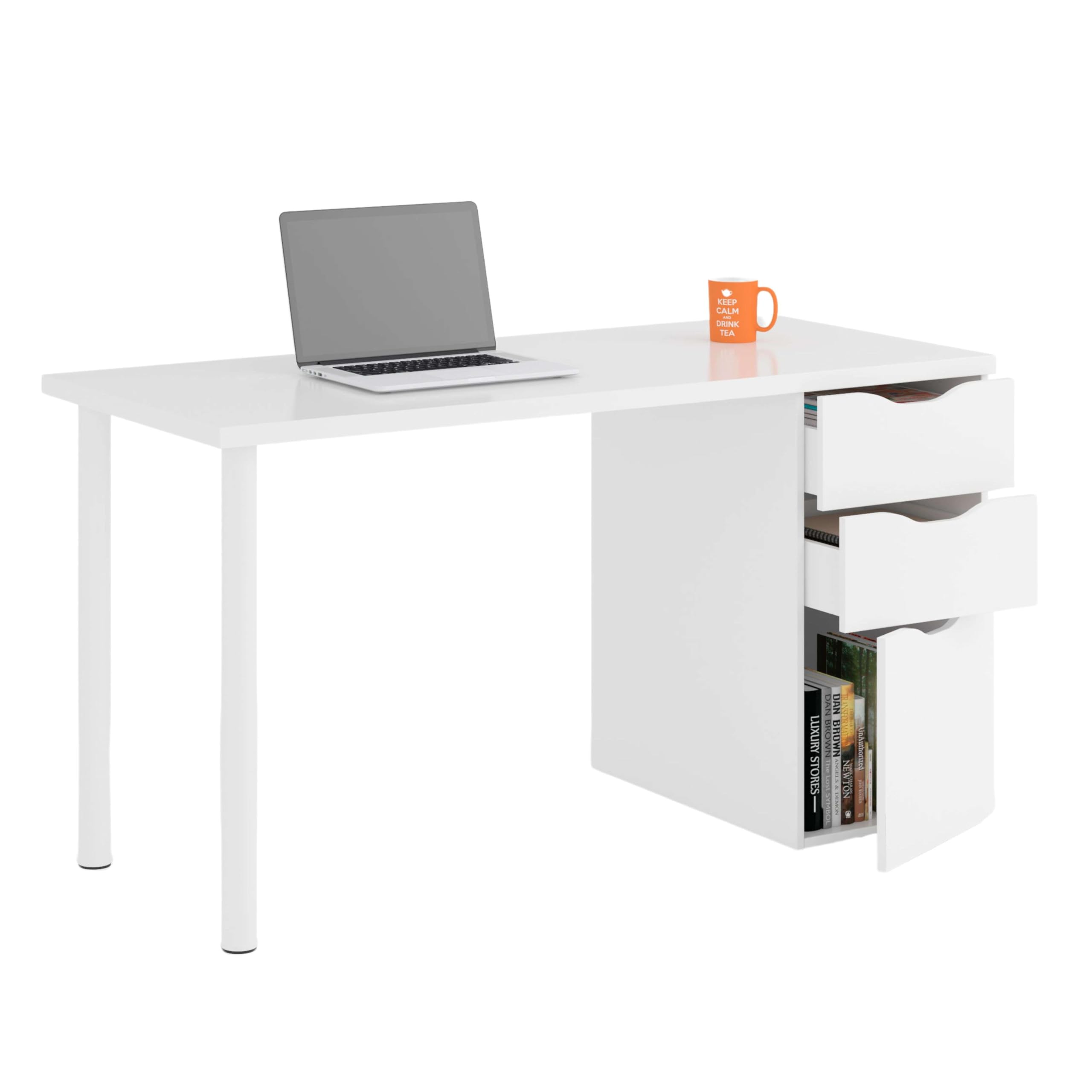 Habitdesign Mesa Ordenador Reversible con 2 Cajones y 1 Puerta, Mesa Despacho, Escritorio, Modelo Athena, Acabado en Color Blanco Artik, Medidas: 138 cm (Ancho) x 60 cm (Fondo) x 74 cm (Alto)