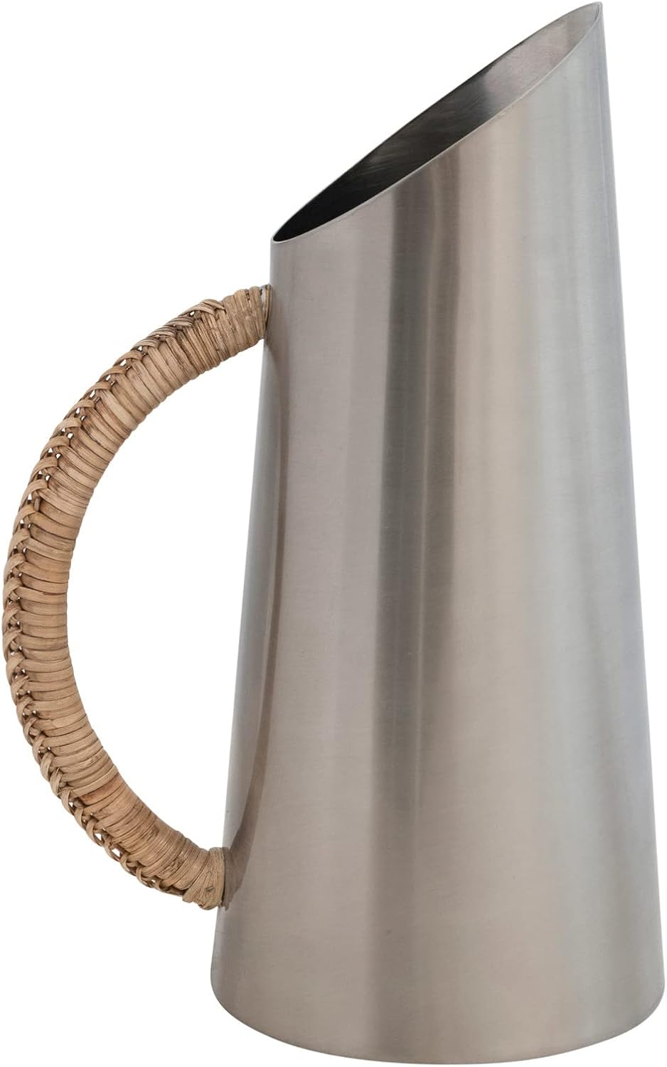 Bloomingville Modern Boho Angled Stainless Steel Rattan Wrapped Handle Pitcher, Silver