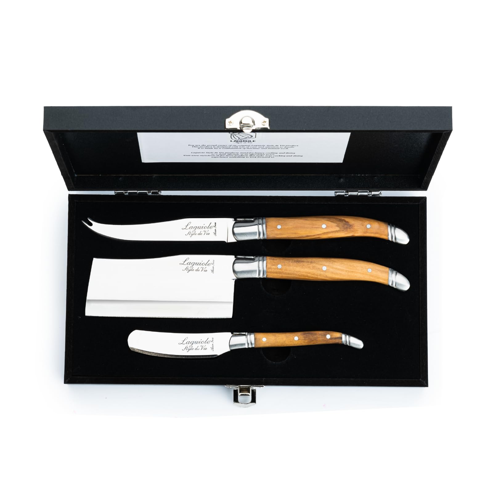 Laguiole Style de Vie Cuchillo para queso 3 piezas madera de olivo