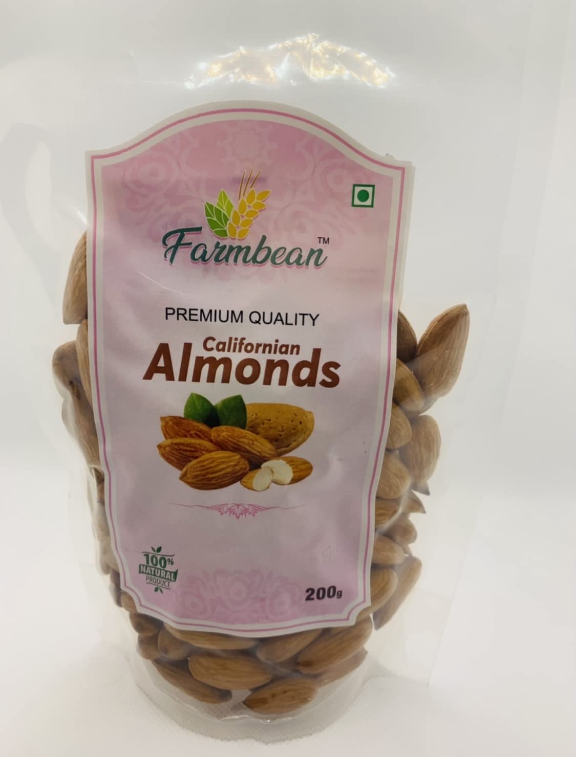 Farmbean Fresh California Almonds 200 G | Badam | long nuts | Vacuum Packed-AAA Grade.