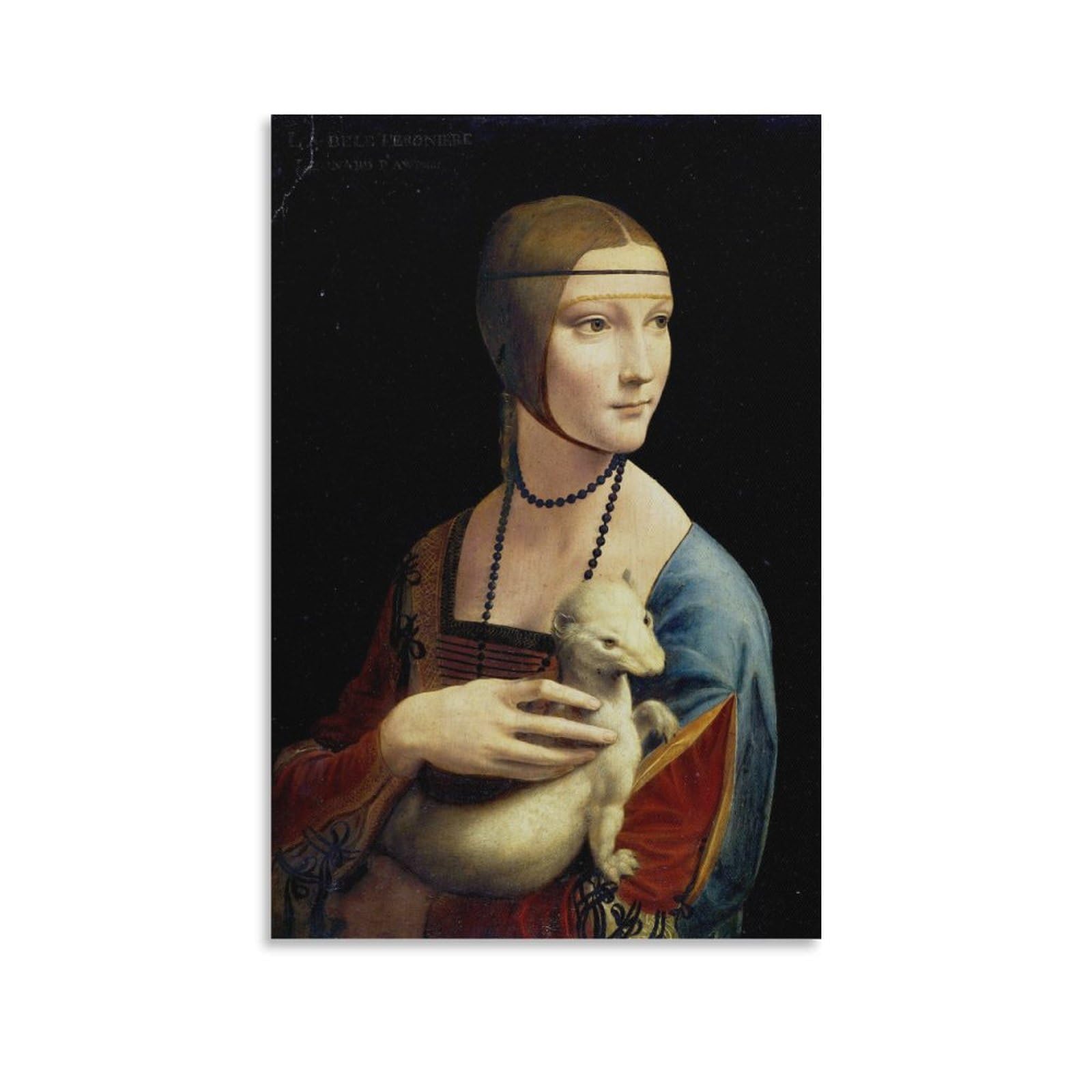 QINGYUAN Leonardo Da Vinci The Lady with An Ermine Poster Canvas Wall Art Picture Print Modern Family Bedroom Decor Posters 24x36inch(60x90cm)