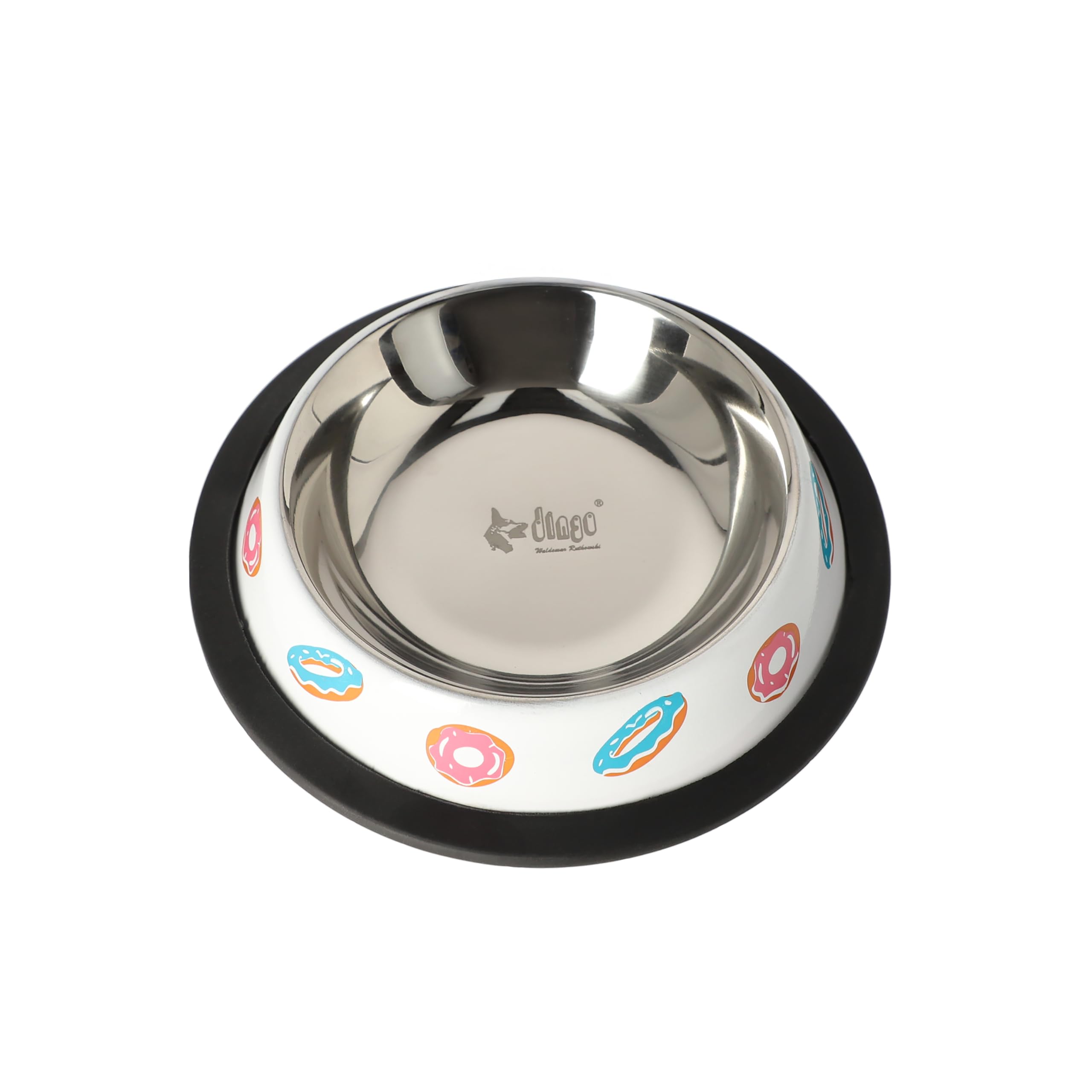 Dingo Waldemar Rutkowski Dog Bowl - Heavy Duty Metal Non Slip Dog Bowl with Rubber Base, Ergonomic Shape, Donuts, 0.16L Capacity (Z30040)