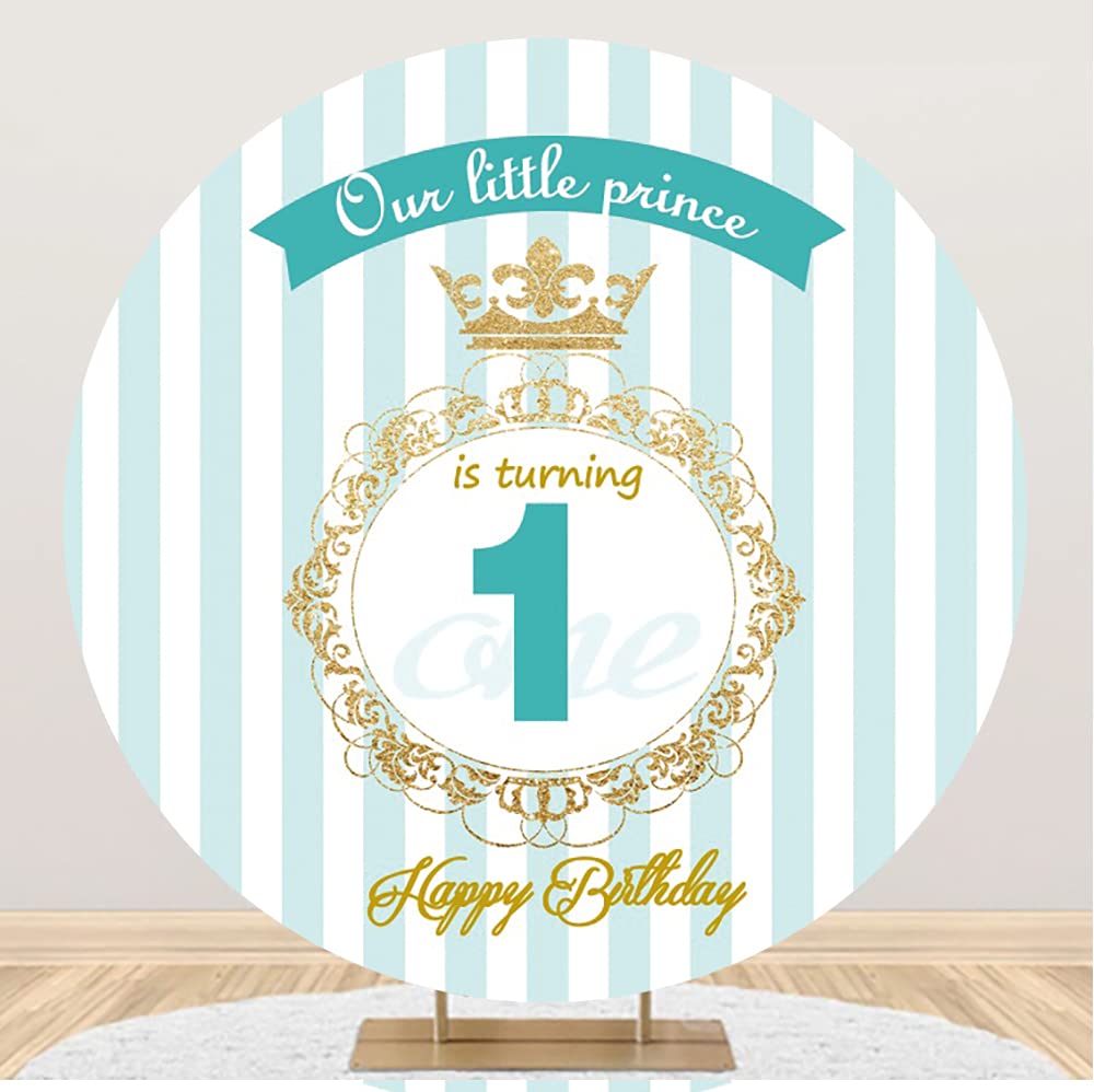 Toile De Fond Photo 2,2x1,5 M Motif Fleurs Bleues Et Couronne Dorée - Pour Anniversaire Bébé, Shooting Studio, Fête, Gâteau Smash - Tissu Vinyle Fin