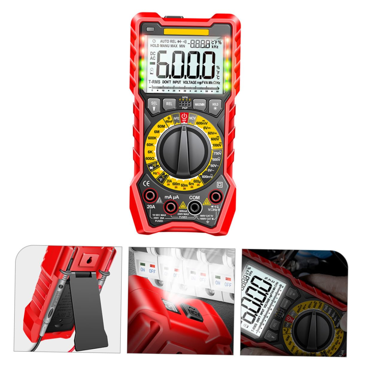 High Precision Digital Multimeter with Backlit Display LED Light Non-Contact Voltage Detector Multi Tester for Dc Ac Voltage Resistance Capacitance Frequency Temperature