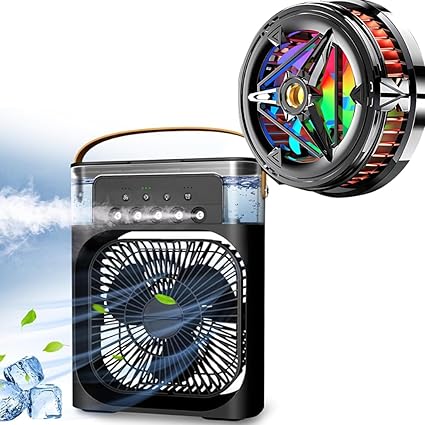 DRUMSTONE Gifting (Sale - 15 Years Warranty) Portable Air Cooling Fan: 3-in-1 Evaporative Cooler, Humidifier, LED Light & Compact Phone Radiator with RGB Light, Low Noise, Magnetic Suction