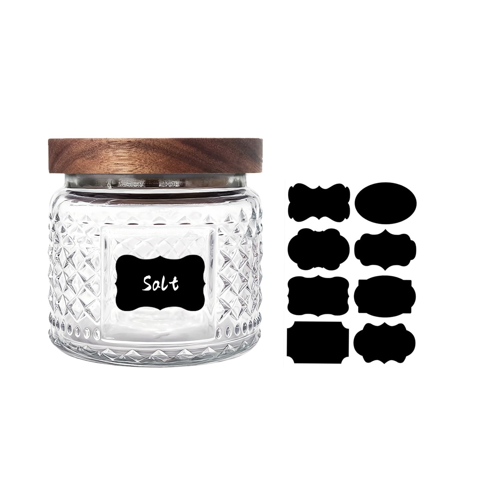 Glass Storage Jars with Airtight Lid - 350 ML Small Vintage Kitchen Pantry Canister with Label, Decorative Container for Biscuit, Cookie, Tea Bag, Coffee Ground, Sugar, Sweet, Salt, Nuts, Spice, Q-Tip