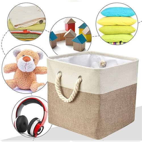 Caixa Cesto Organizador De Tecido Linho dobrável Offwhite Alça Algodão Trançado (36x26x16cm)