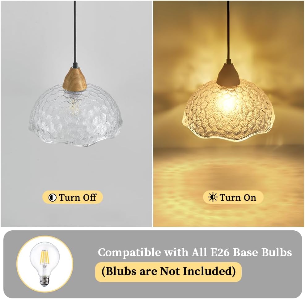 10.55 Inch Modern Pendant Light, Glass Kitchen Island Pendant Lighting Adjustable Height Clear Bowl Small Pendant Light Fixture for Kitchen Sink Dining Room Living Room Bedroom