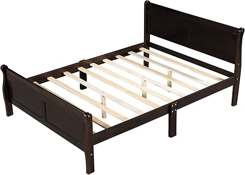 Miniatura 5 de Marco de cama con plataforma de madera tamaño Queen base de colchón con cabecera y estribo para dormitorio cama de trineo con soporte de listones de