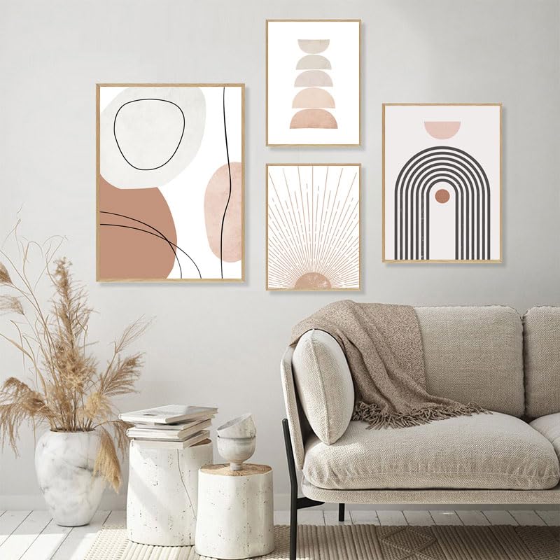 Toile abstraite géométrique soleil levant beige 50x70cm