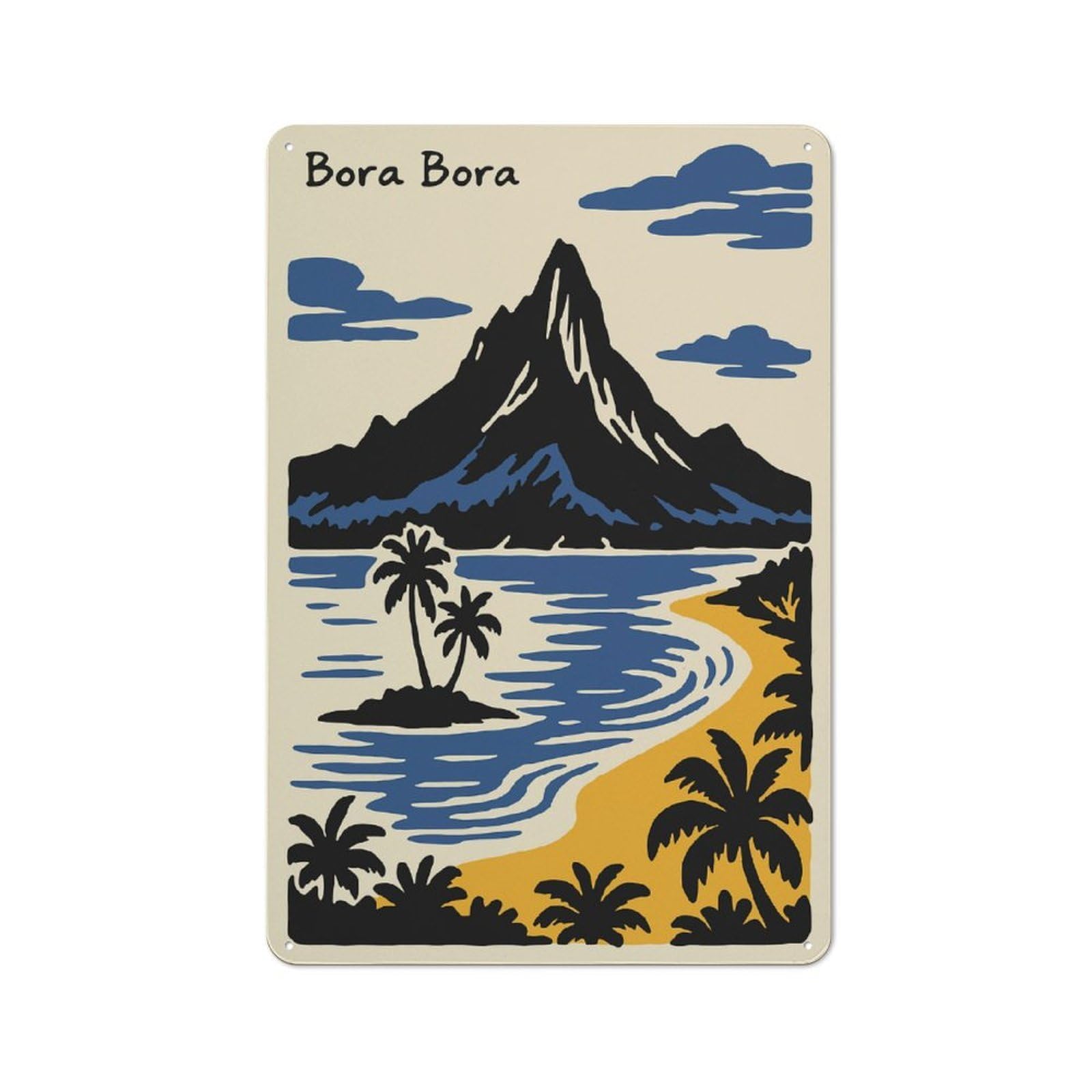 Junmoney Style-10 Tin Wall Plaque 30X20cm With Bora Bora Island Landscape Illustration For Home Office Or Studio, For Garage, Workshop And Man Cave Decoration