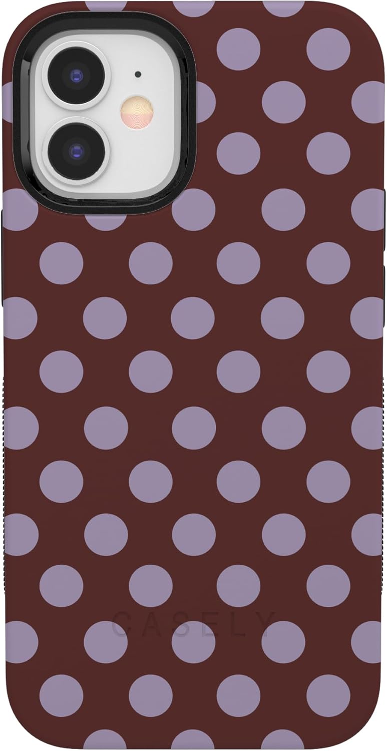 Casely iPhone 12/12 Pro Case | Spotted in SoHo | Burgundy Polka Dot | Bold Protective Design | Compatible with MagSafe
