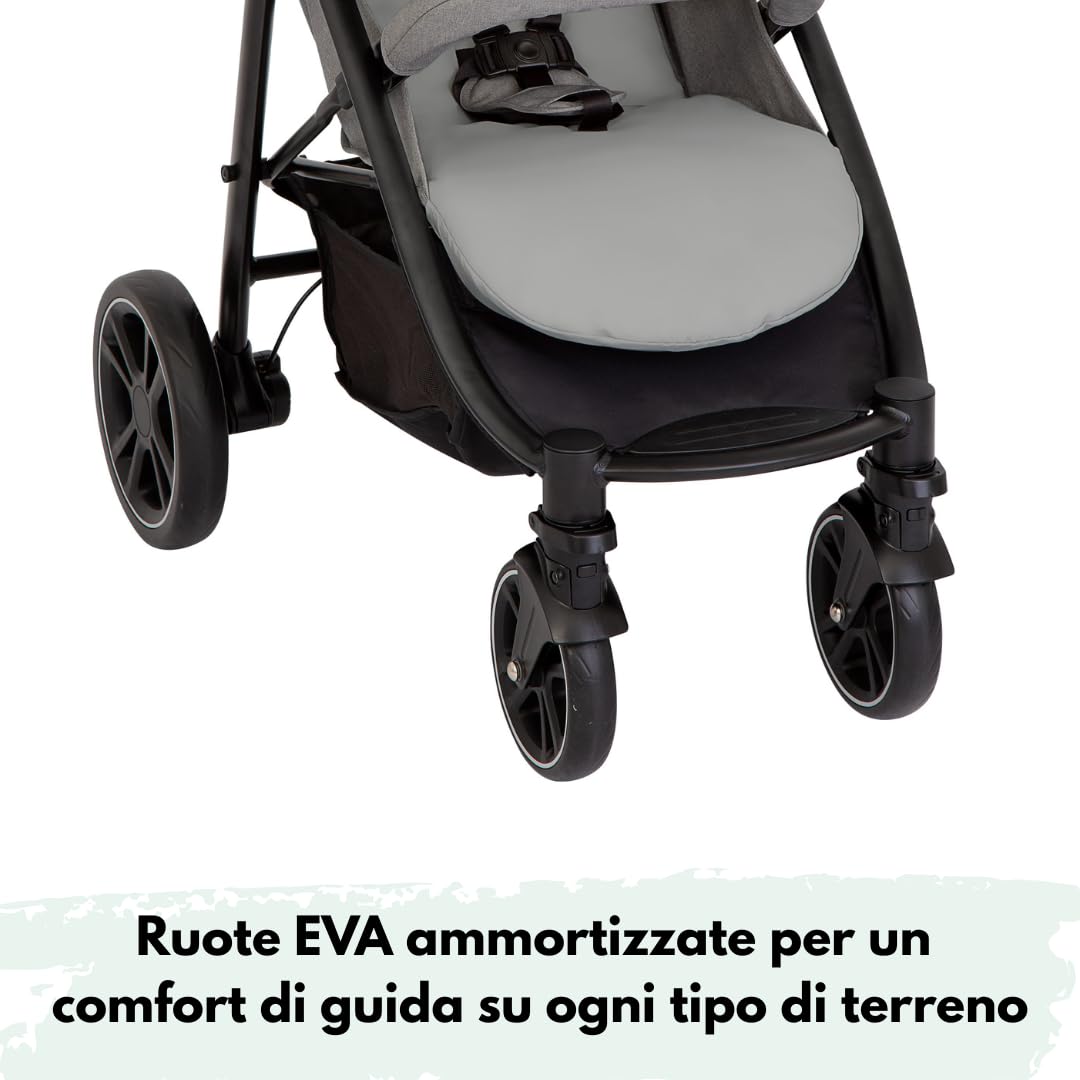 Graco Passeggino Leggero EezeFold DLX, Passeggino da Viaggio con Chiusura a Una Mano, Sospensioni a 4 Ruote, Reclinabile, Cestello Ampio – Grigio Lunare