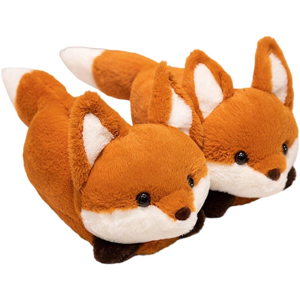 Chaussons en peluche pour femme | Motif renard roux et panda
