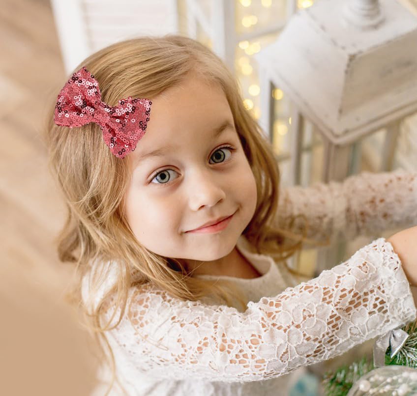Miniatura 2 de Love Fairy - Horquilla de lazo con purpurina de 3 pulgadas, pinza de pelo con lentejuelas brillantes para niñas, adolescentes y mujeres (rosa)