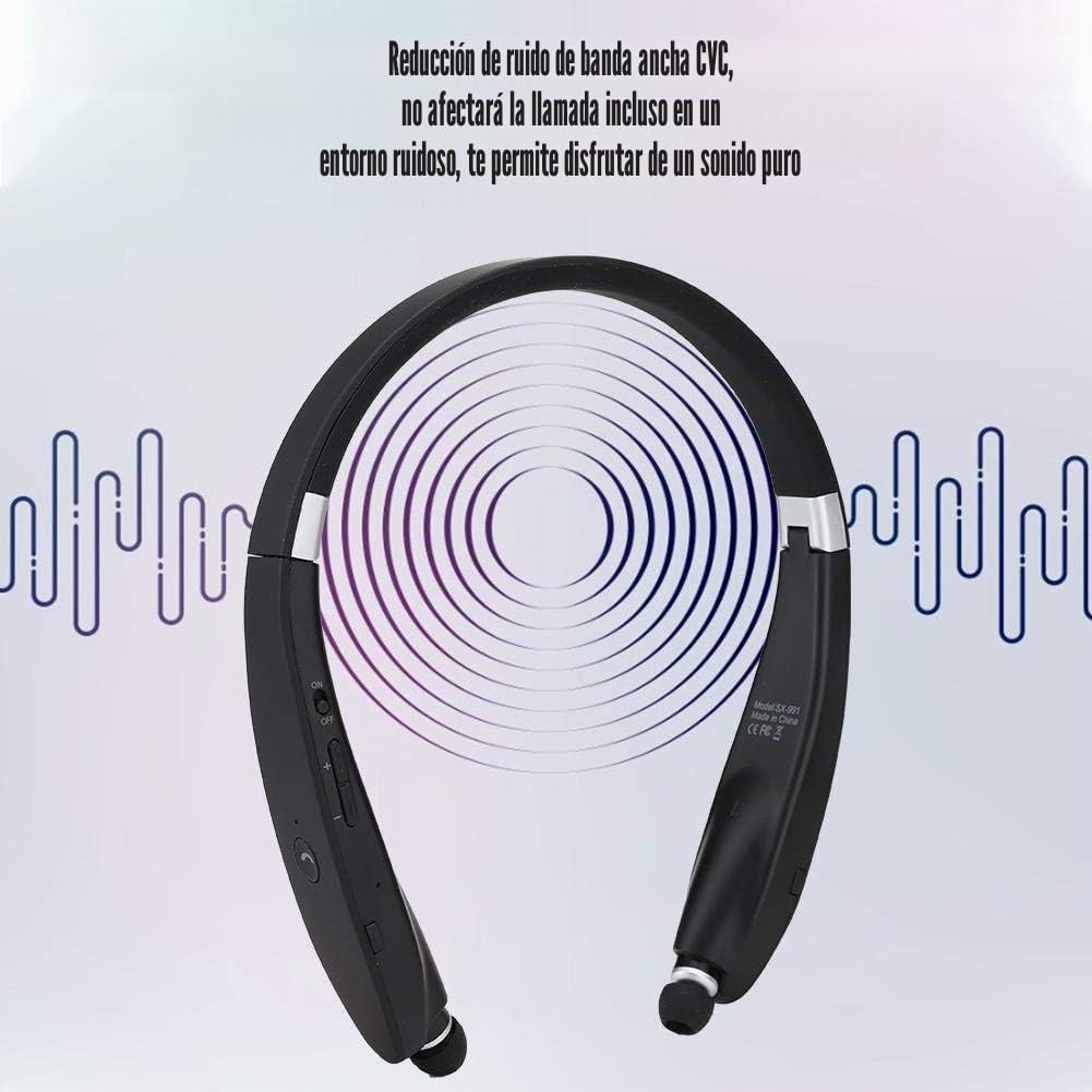 Tosuny SX-991 Auriculares Bluetooth Plegables de Cuello, Telescópicos e Inalámbricos Con Micrófono y Cancelación de Ruido (Negro)
