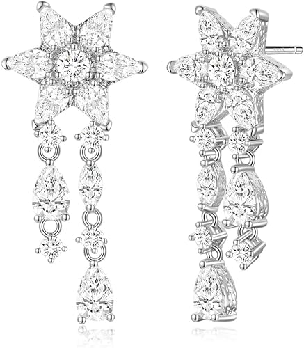 EAMTI Wedding Earrings for Brides Silver Post Dangle Cubic Zirconia Bridesmaid L