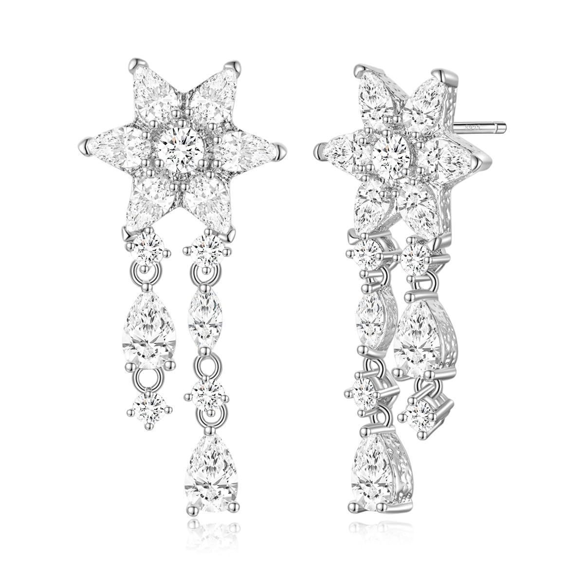 EAMTI Wedding Earrings for Brides Silver Post Dangle Cubic Zirconia Bridesmaid Long Earrings for Women Trendy