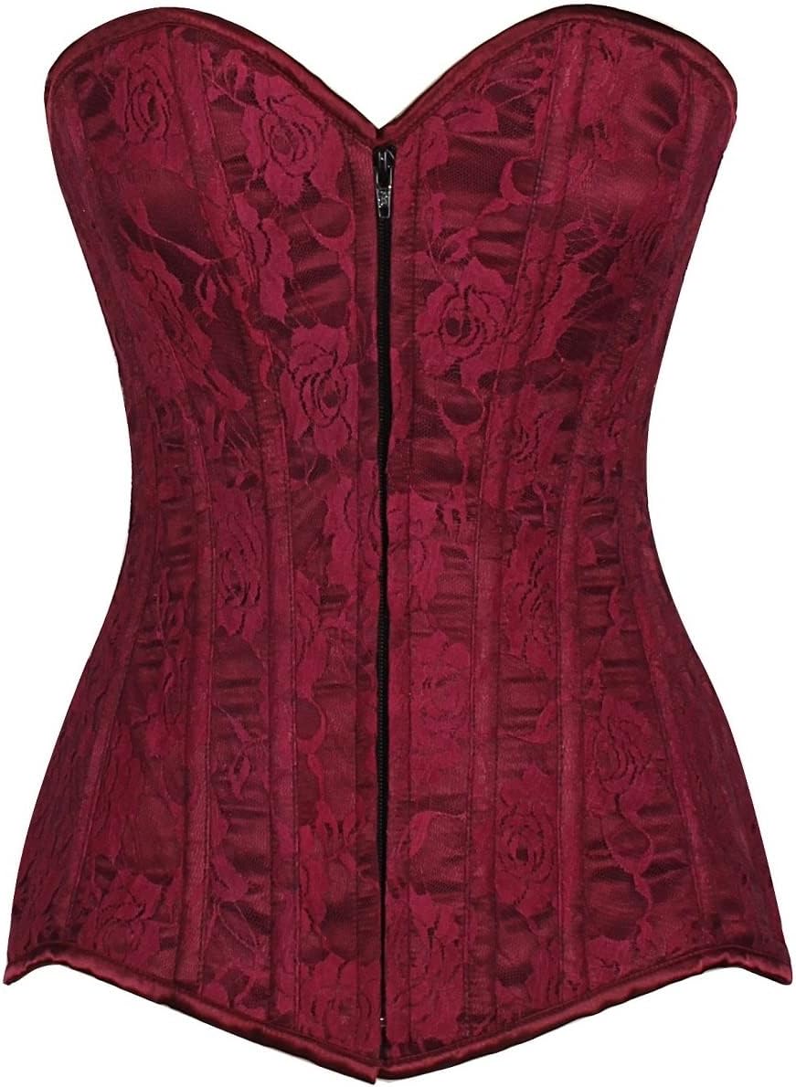 Daisy corsets womens Lavish Lace Overbust W/Zipper Corset, Wine, 2X US
