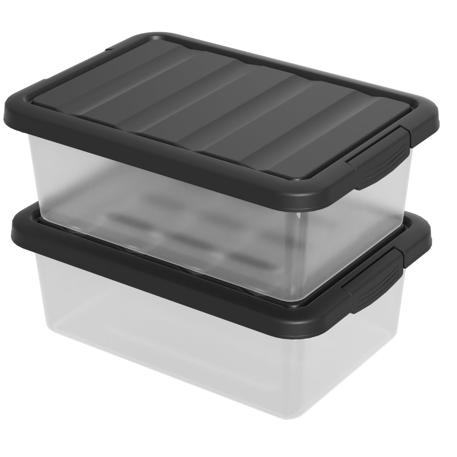 Afromy 14 L Plastic Clear Storage Box, Stackable Plastic Storage Bins with Black Lids, 2 Pack