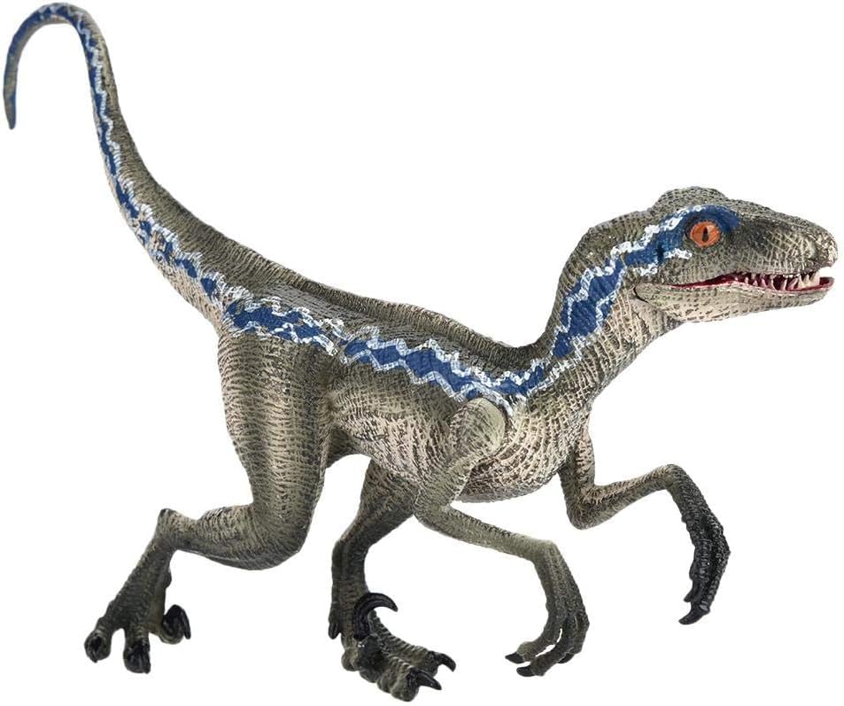 Image of FUNFOB Dinosaur Toy Figure Width - 15cm Velociraptor Dinosaur Toy for Kids & Adults PVC Multicolour | Light Grey Blue Line Dino SML