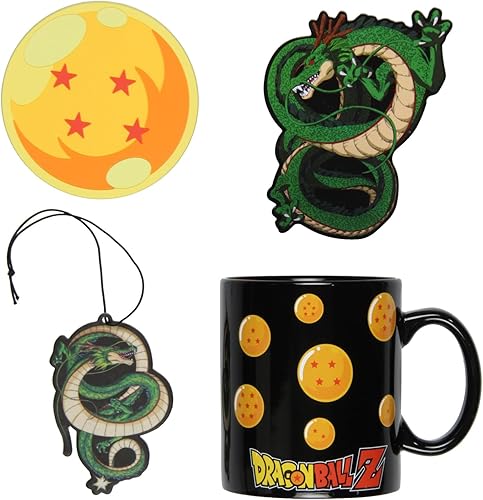 Dragon Ball Z Shenron - Juego de taza de café de 16 onzas con posavasos, ambientador, imán automático