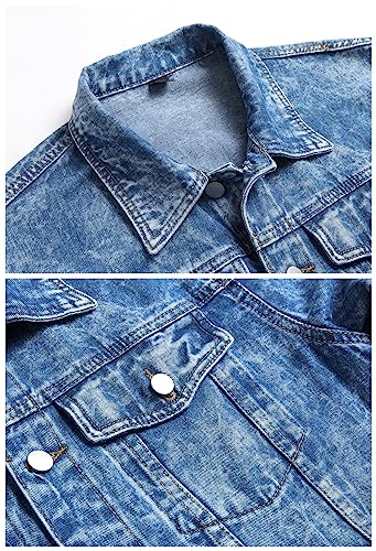 Image of LZLER Men's Denim Jackets Distressed Destroyed Classic Vintage Slim Fit Ripped Fashion Trendy Trucker Jean Jackets