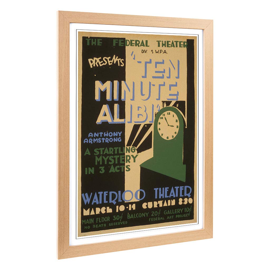 Big Box Art Framed Print of Vintage WPA Poster Ten Minute Alibi Design | Wall Art Picture | Home Decor for Kitchen, Living Room, Bedroom, Hallway, Oak, A2 / 24.5x18 Inch / 62x45cm