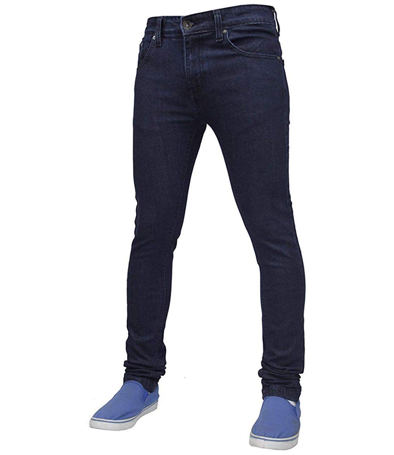 True Face Men's Tf021 - Dark Blue Jeans Skinny Denim Pants Stretch Fit Trouser Zip Fly Elasticated Cotton Bottoms Casual Wear 5 Pockets (30Wx34, )