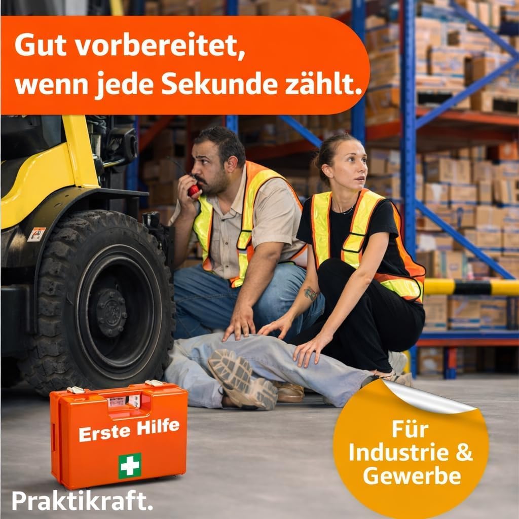 5x Erste Hilfe Koffer - DIN 13157:2021 Kasten & 5x Aufklebern - Verbandskasten orange - inkl. Wandhalterung (5)