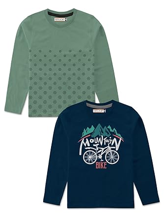 HELLCAT Boys Full Sleeve Round Neck Cotton Tshirt -Combo Pack of 2