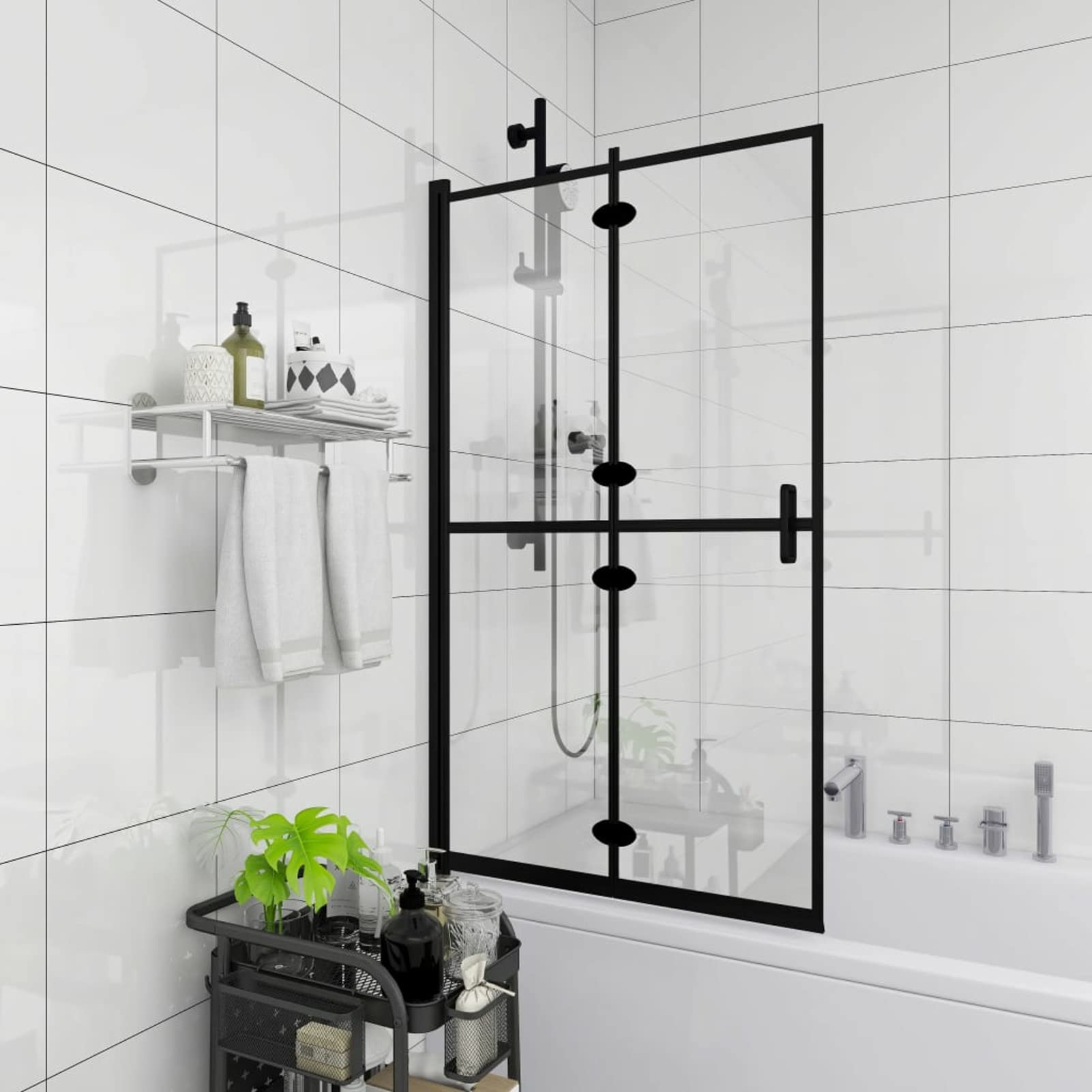 Mampara de Ducha Plegable ESG Negro 80x140 cm Plato De Ducha Mampara BañEra