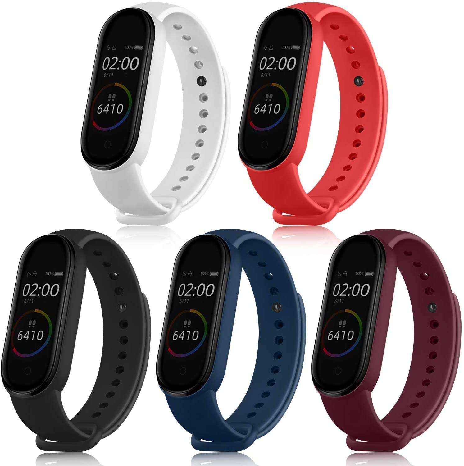 INEFABLE Mi SmartWatch 5 and 6 Straps Original for Mi Watch M5 and M6 Strap Soft Silicone Adjustable Band Strap - Black-Blue-Red-White-Wine (Pack of 5)