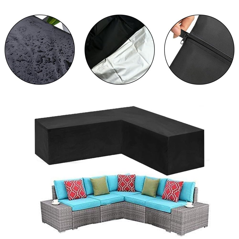 Funda Oxford 210D impermeable para muebles de jardín para sofá esquinero en forma de V con protección UV y revestimiento plateado
