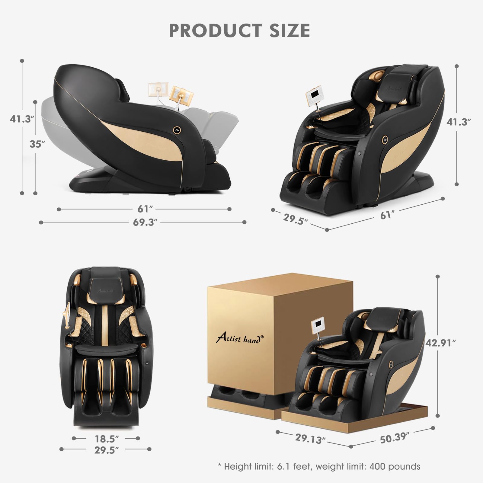 Artist hand Massage Chair Full Body - SL Track Zero Gravity Recliner with 12 Modes, Bluetooth, Body Scan, Foot Roller, Airbags Massage, AI Voice Control