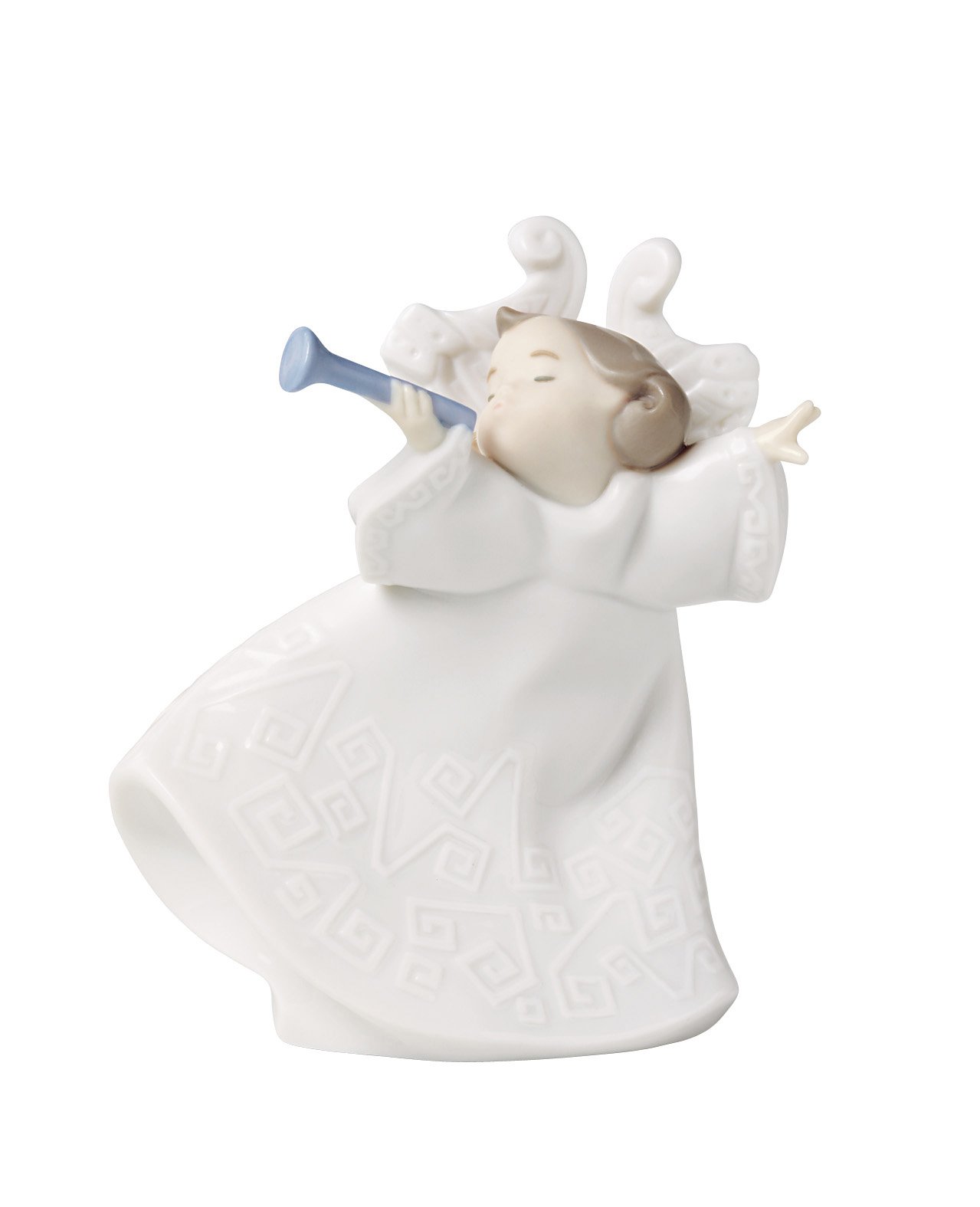 NAO Brass Melody. Decorative Figurine of a Guardian Angel in Gloss Porcelain. Religious Ornamental Sculpture of a Little Angel in White and Pastel Tones for Home Decoration