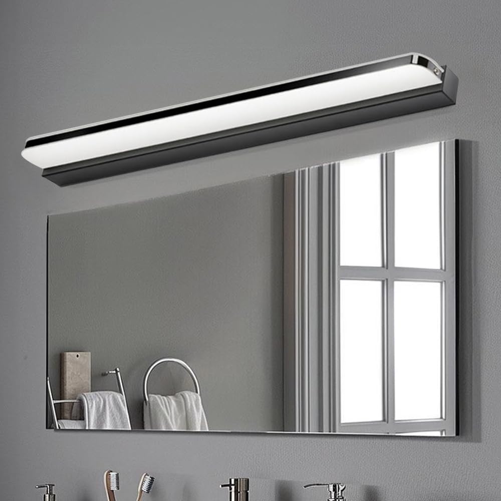 Nowoczesna lampa ścienna do wnętrz, lampa LED do lustra, łazienka, 40 cm, zimna biel, 9 W, lampa ścienna do sypialni, oświetlenie szafki z lustrem (kolor czarny, 60 cm)