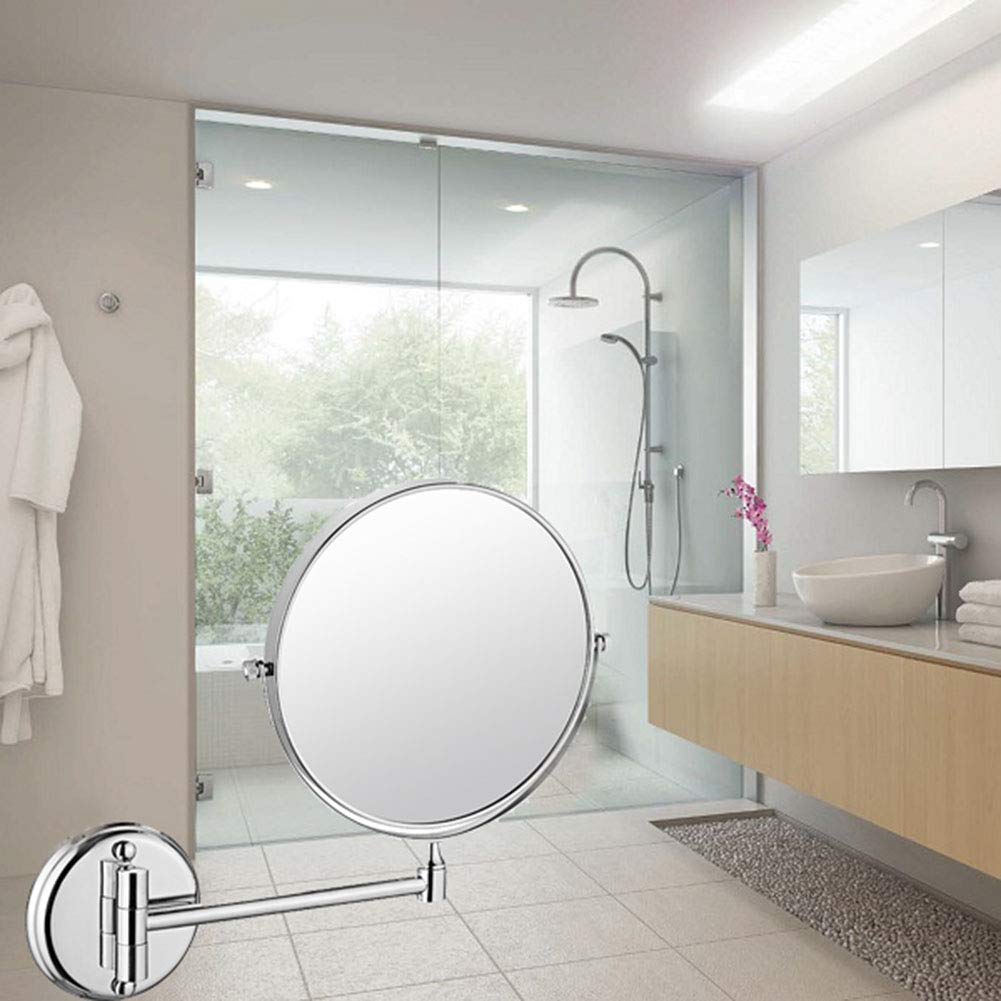 Specchio per trucco da parete da 8 pollici, specchio per trucco per bagno con ingrandimento, specchio per montaggio a parete girevole su due lati, rotazione girevole a 360 gradi, braccio estensibile