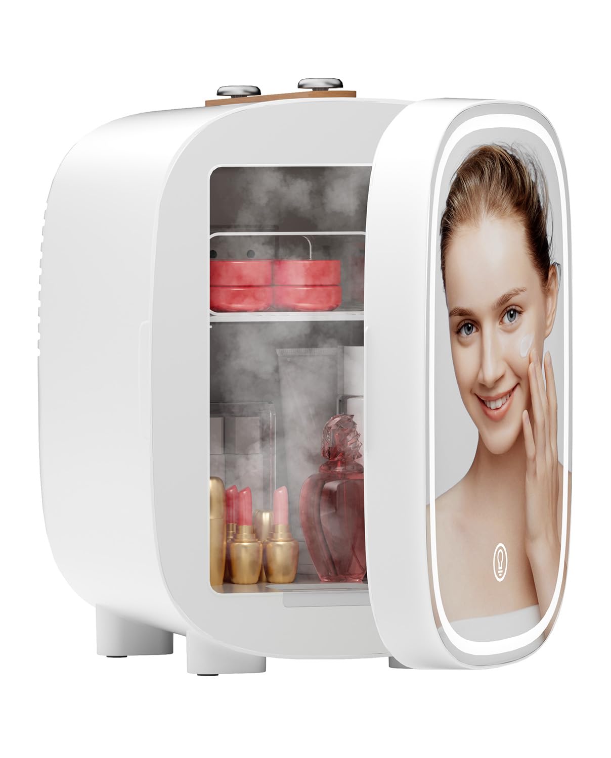 LIGIANT DF01A Skincare Nevera, Nevera Pequeña con Espejo LED, Bajo ruido, Función Frío y Calor, 4L Mini Nevera para Dormitorio, Portátil para Múltiples Usos – Dormitorio, Oficina y Coche