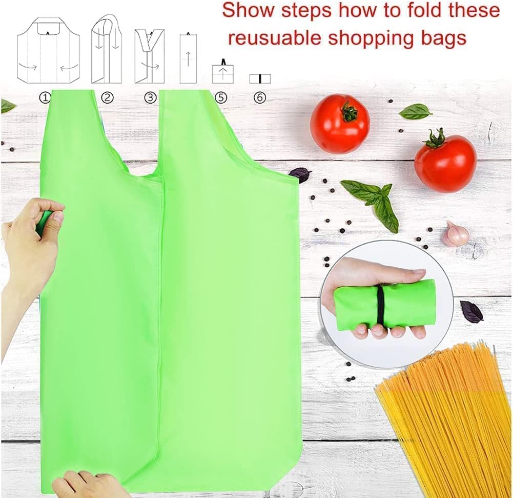 8 Pack Grocery Bags Reusable Foldable Shopping Bags X-Large 50LBS Groceries Bags Ripstop Machine Washable Sturdy Lightweight Polyester Fabric, Blue,red,yellow